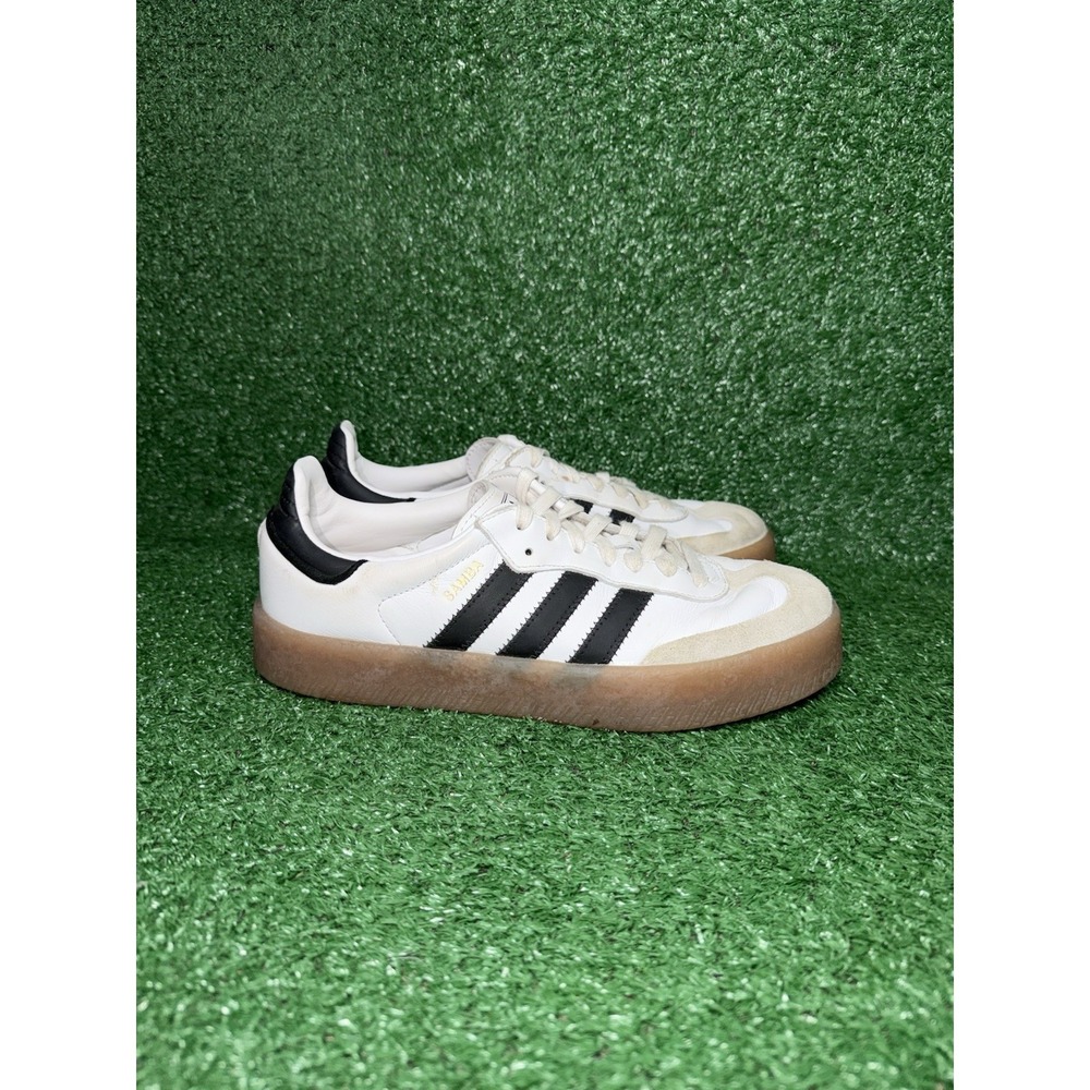 adidas Samba Women Size 9.5 White Black Gum Bottom Walking Shoes Casual Sneakers